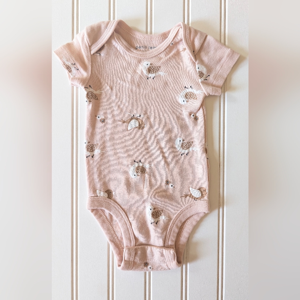 Petit Lem Pink Bird Print Bodysuit